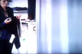 Martina Hill vor der Umkleidekabine