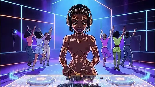 AI- DJ Girls in Private Exclusive Party - Beach Sunset + Tron Futuristic  + Tokyo Neon