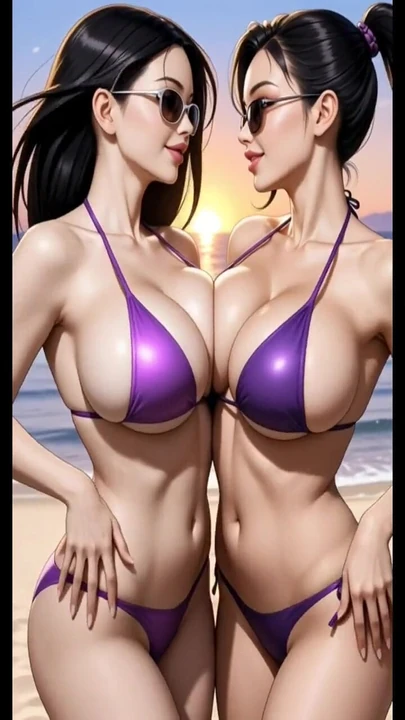Сногсшибательный момент от "Горячие лесбиянки азиатские девушки целуются на пляже (Ai анимация)"