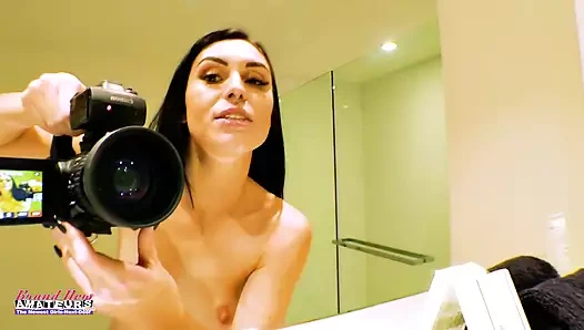 Pornstar Ashley Wolf gives instructional blowjob directions and swallows a huge load