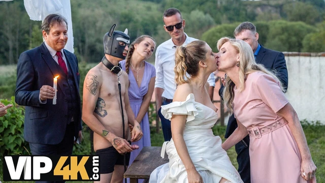 BRIDE4K. Sexy bride with natural tits is having a kinky sex with a groom dressed up as a hound
