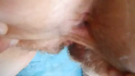 cumming on her spread asshole