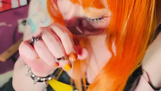 Hot Ginger Beauty, Tina Snua, Smoking A Cigarette In A Leather Dress - Snap Inhales OMI OME Drifting Cough