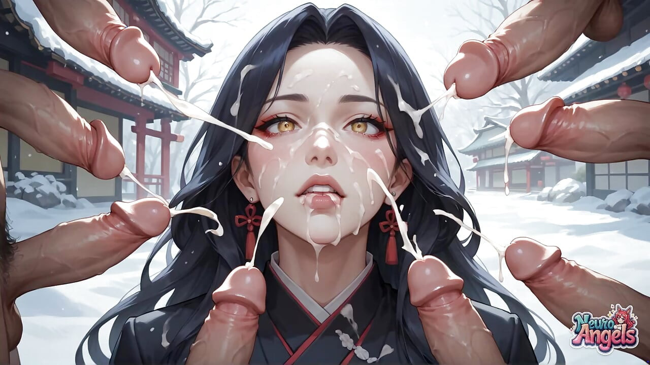 Snow Shrine Kimono üçlü penetrasyonlu grup seks partisi fışkırtıyor