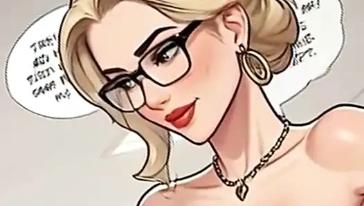 Waifu sekreter bakış açısı - beyaz saçlı nine ve esmer ofis yakın çekim azdırma