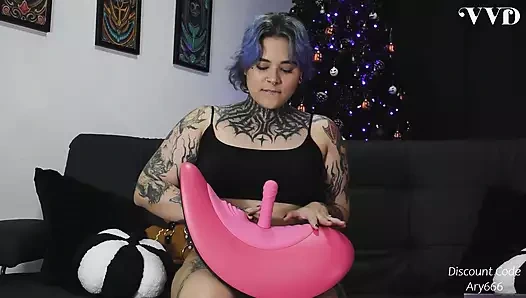 Slut uses vibrating chair and cums delicious