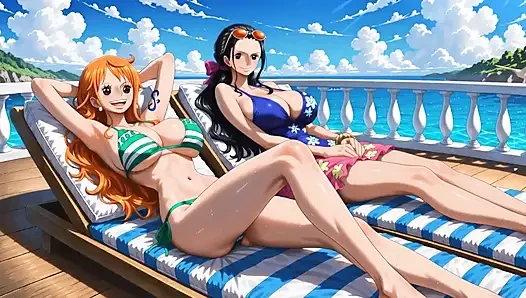 Tek parça - Nico Robin Nami'nin amını ve götünü yalıyor ve sonra onu parmaklıyor