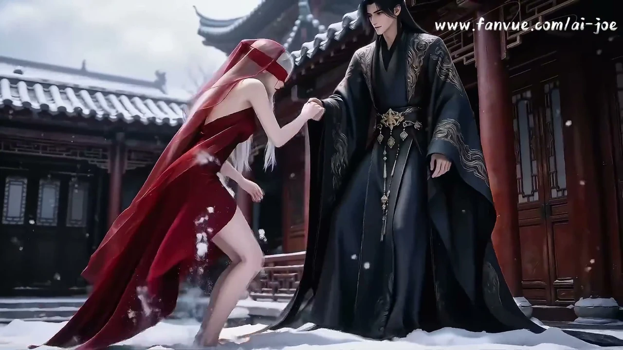 A Chinese classical beauty with skin as white as snow, dressed in red and with white hair. Blowjob, cum, episode-2, AI-generated