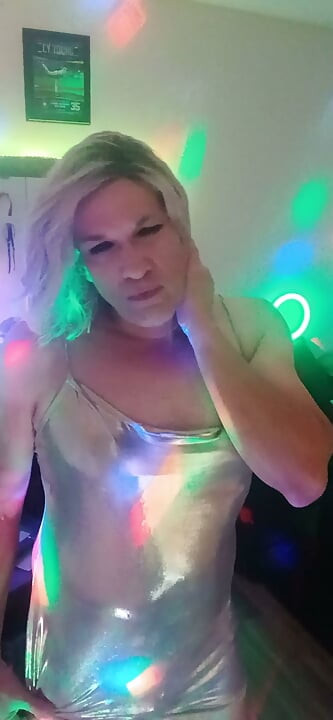 Sissy Molly Transgirlmolly731 - Gold Shiny Dress Dance & Dirty Talk