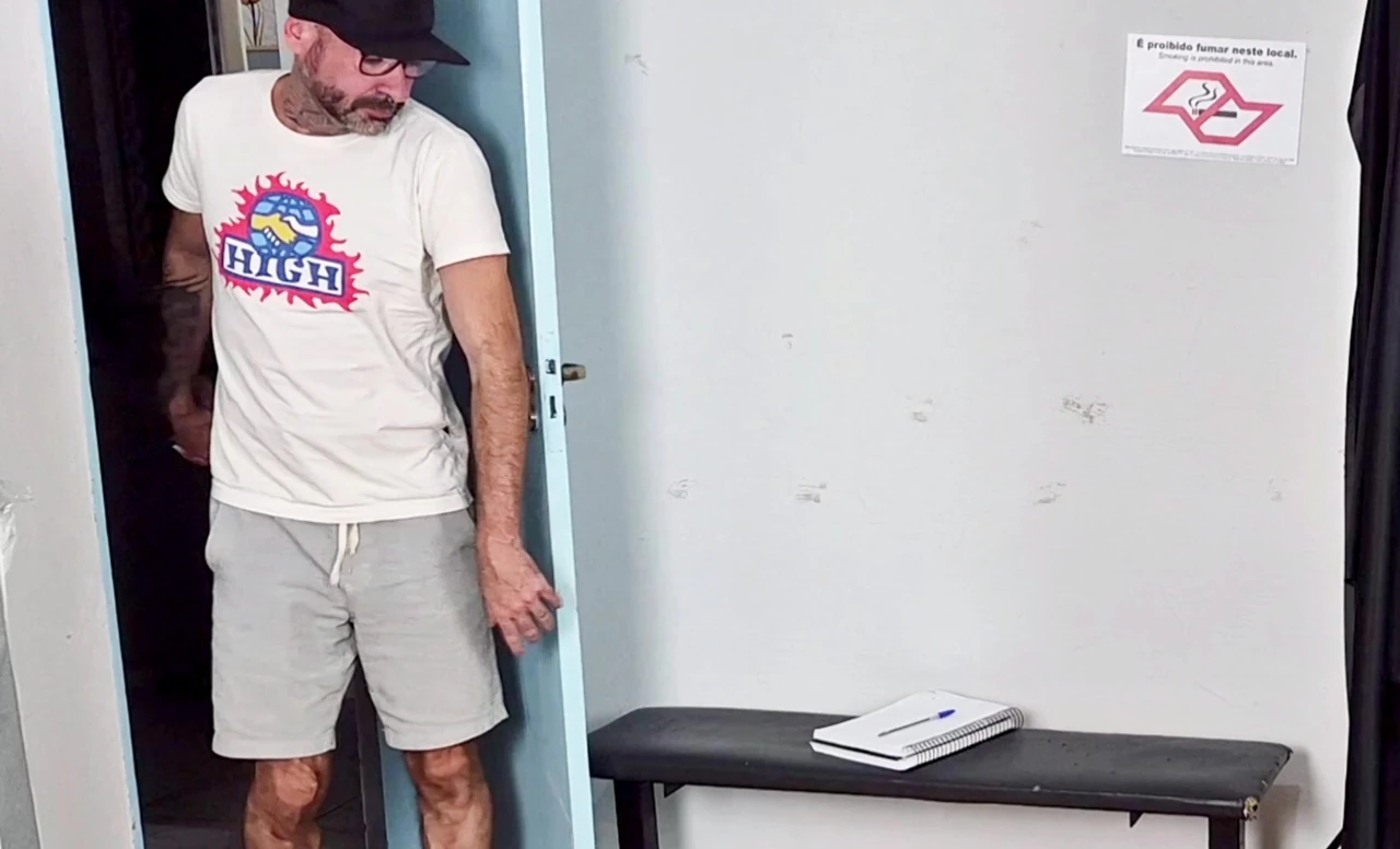 Wife Gets a Shot in the Butt Right Behind Her Oblivious Cuckold Husband!