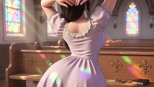 Two Curvy Brunette Women Secretly Milk Each Other In Church During Private Moment (AI generated)