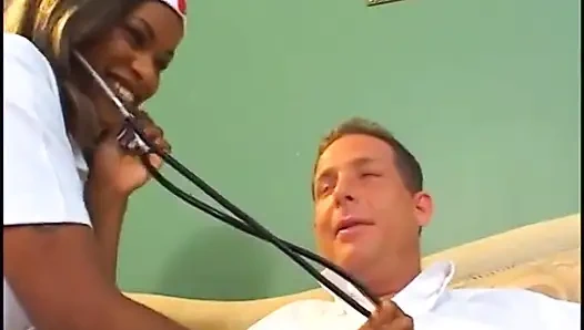Black nurse rides white stud at the clinic after she examines him