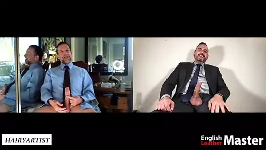 Takım kilitli iş adamları önizlemede mastürbasyon yaparken Chasity çalışanını tartışıyor