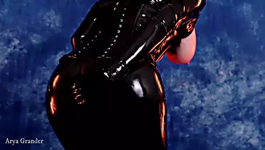 Parlak lateks lastik kedi kıyafeti - kıvrımlı kadın Arya Grander