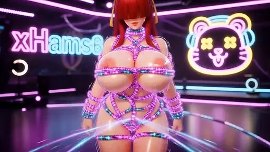 3D Shermie KOF Glowing Shibari Bondage - Electronic Ropes Fuck Her Massive Tits & Pussy