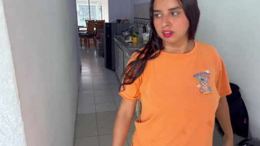 I take advantage of the fact that no one is home to watch my stepsister and cum on her big tits.