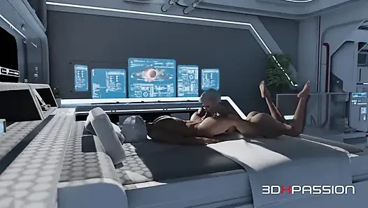 Nexus-3 orbit station meta göğüslerine boşalana kadar ıslak sakso çekiyor, gırtlağına kadar ve sert domaltarak götten sikişiyor