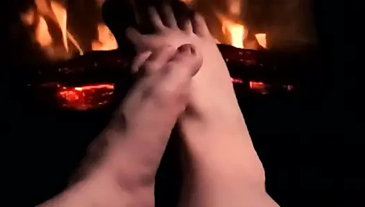 Warming My Feet on the Fire so They Get Warm and Sweaty for Your Cock and Balls