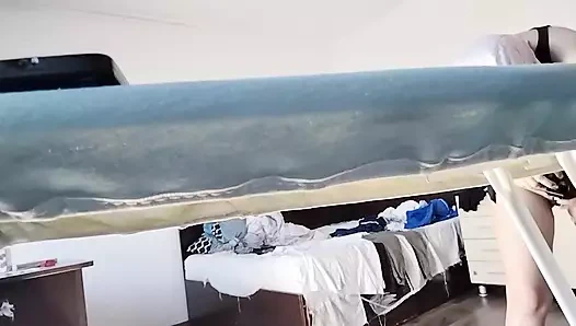 Amateur mom does housework naked.