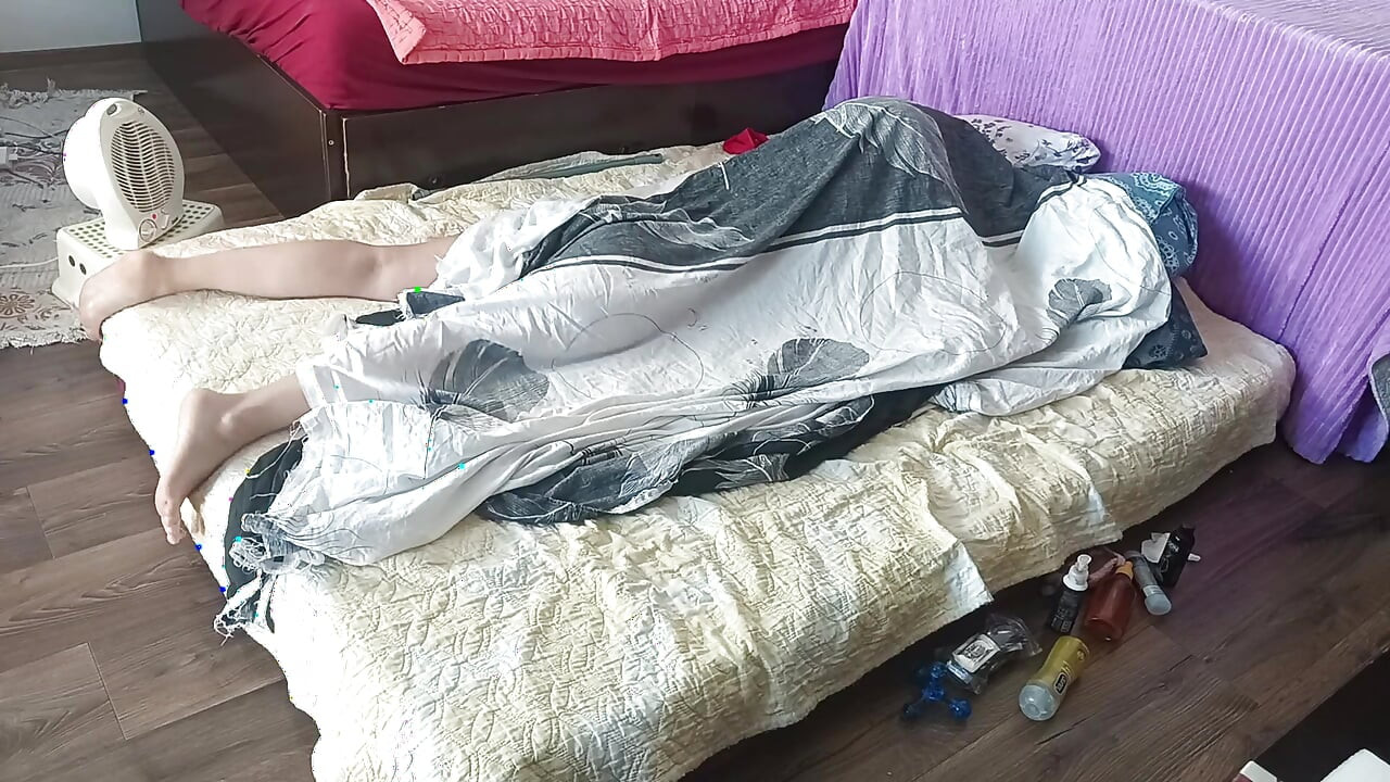 Amateur couple crazy sex in the bedroom. Hot foreplay with a couple, oil massage on the body.