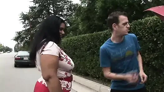 Big and fat girl with huge boobs banged by skinny boy