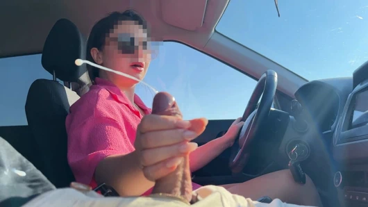 Risky Driving Handjob - Stroking Him While Steering