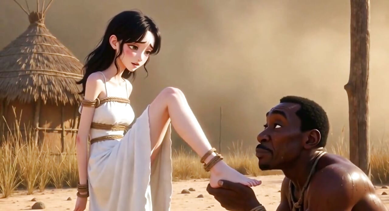 Afrika'da bağlanmış beyaz kadın - Afrikalı adam ayaklarını yalıyor
