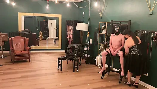 Latex Dommes Stretch Bound Slave's Ass Wide Open