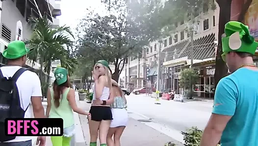 Bffs - şehir dışından fahişeler rastgele bir adam seçti ve onu sikini sürmek için otellerine geri götürdü