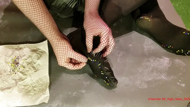 My foot as a pincushion.