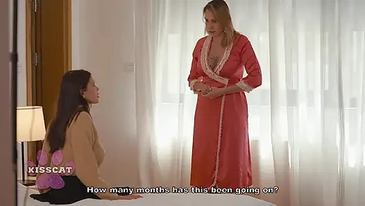 Hot MILF Teaches Shy Petite Babe to Suck and Ride Her Lucky Young Stud