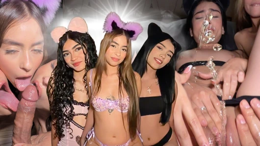 4SOME - Lucky guy receives squiert in a foursome with three 18yo girls