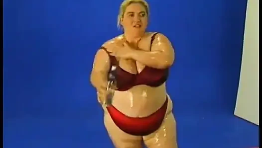 An oiled hairy BBW fucks with her fucker