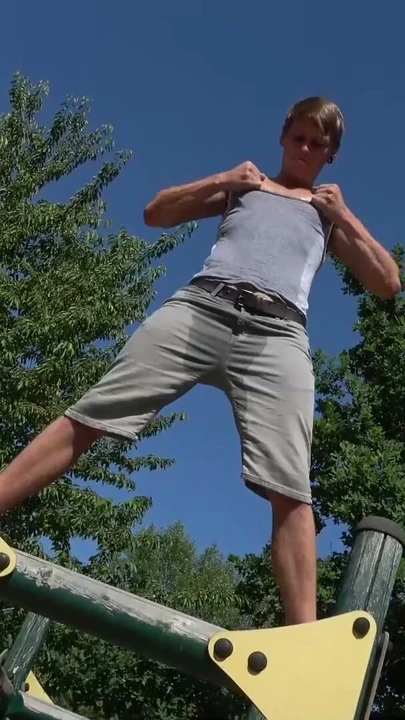 Fit Twink Outdoor Pull-ups and Cock Tease | Clip 1