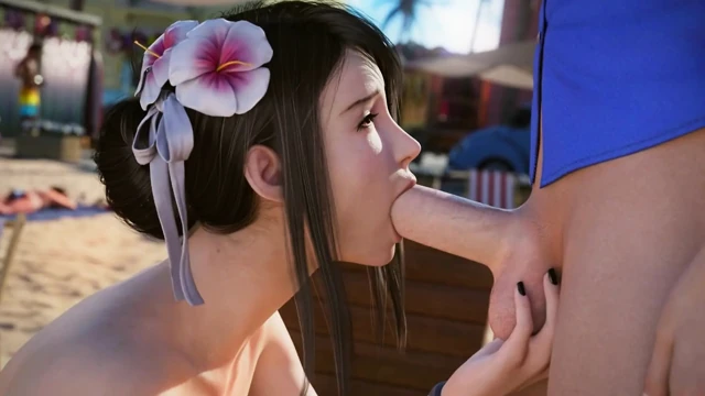 Seksi Aerith ve Tifa ile özel tatil: halka açık çıplak plajda binicilik (HQ 3D animasyon pornosu)