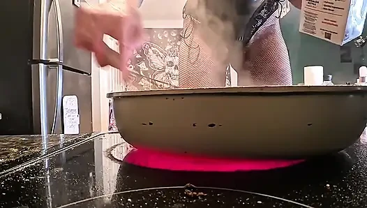 Giantess Serves up Chicken Piccata in 8-inch Heels & Black Lingerie