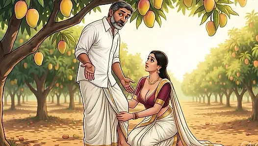 Mango hasat sahibi çiftliğinde taze meyve suyu alıyor