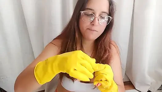 Lateks eldivenler bubblegum ve balon üfleme - tavşan tezgahçı