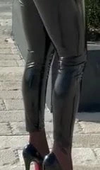 Parlak lateks deri pvc vinil kauçuk pantolon tayt