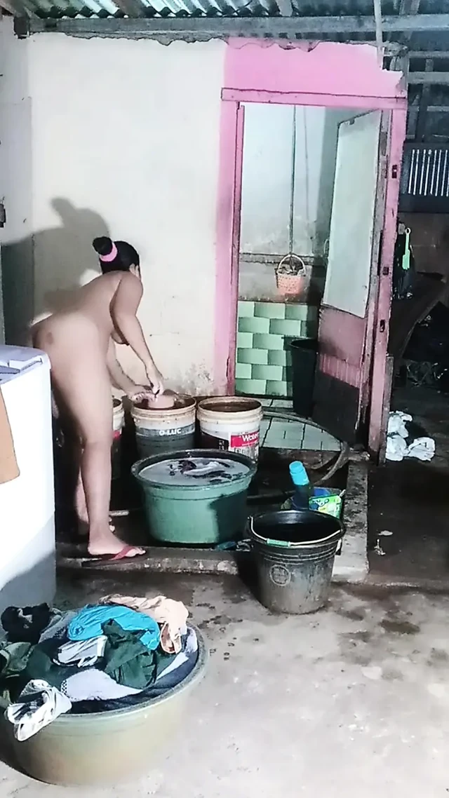 Washing clothes while naked