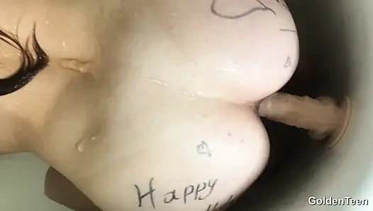 Ride Dildo Under Hot Shower - Happy Birthday Fan