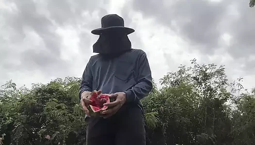 Taylandlı işçi karpuzla boşalıyor.