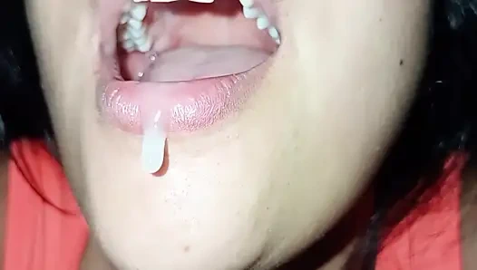 I squeeze all the milk out of her mouth and swallow all her cum
