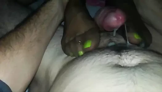 şeffaf naylon footjob