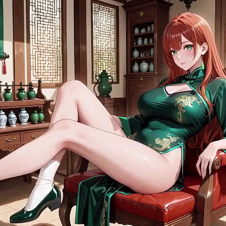 Kızıl saçlı ve zümrüt qipao! Doğu avlusunda tembel baştan çıkarma