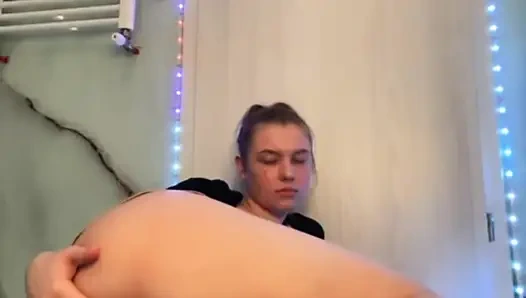 Anal fingering and playing with tight pink pussy