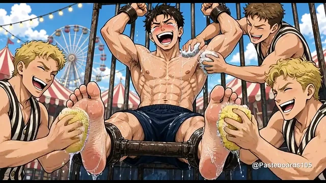 Karnaval Su Tankı Oturma Yerine Bağlanmış, Süngerler ve Parmaklar Ayak Tabanlarında ve Koltuk Altlarında (2D Anime)