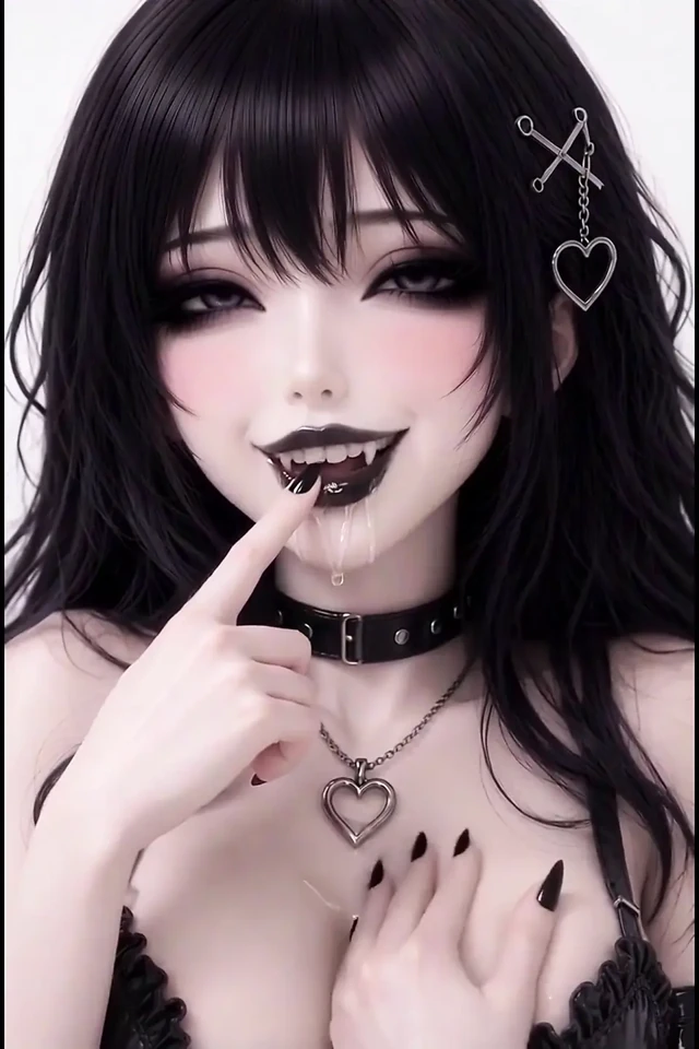 Ateşli 3 boyutlu anime gotik baddie beyaz uzayda parmaklıyor