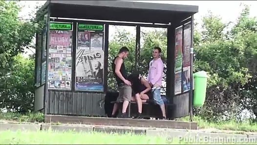 PUBLIC sex gangbang threesome with pretty girl with big tits