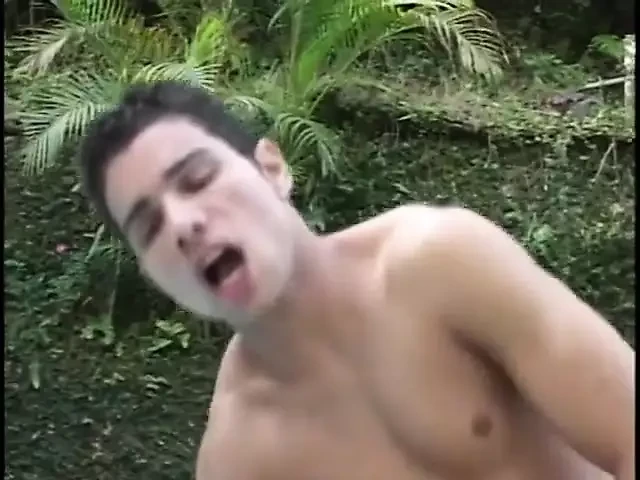 Horny gay studs with sexy babe fucking each other hard outdoors